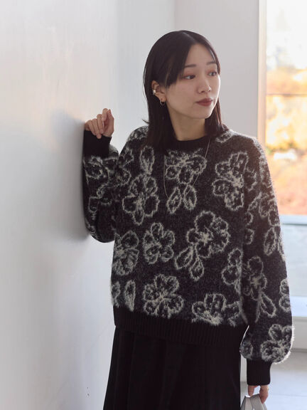 花柄シャギーニットプルオーバー（オフホワイト/グレー/ブラック）｜Samansa Mos2 blue（サマンサモスモス ブルー）通販