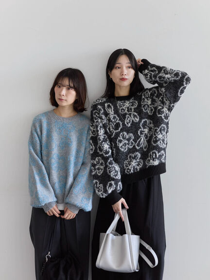 花柄シャギーニットプルオーバー（オフホワイト/グレー/ブラック）｜Samansa Mos2 blue（サマンサモスモス ブルー）通販