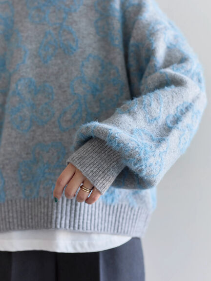 花柄シャギーニットプルオーバー（オフホワイト/グレー/ブラック）｜Samansa Mos2 blue（サマンサモスモス ブルー）通販
