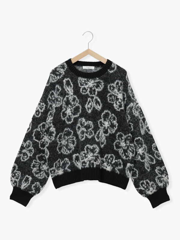 花柄シャギーニットプルオーバー（オフホワイト/グレー/ブラック