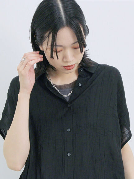 裾ドロスト楊柳シャツ（ブラック/オレンジ/キナリ）｜Samansa Mos2 blue（サマンサモスモス ブルー）通販