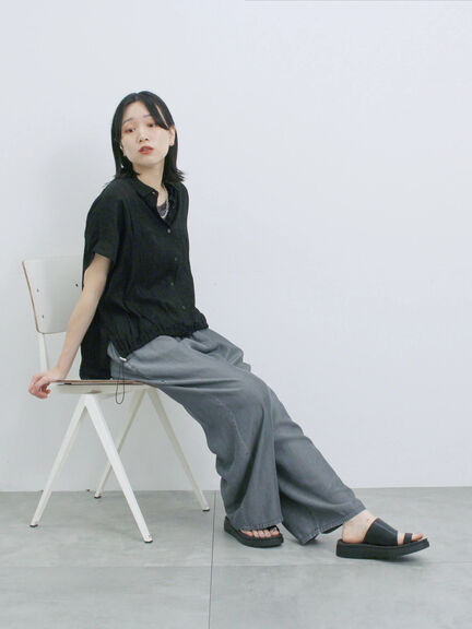 裾ドロスト楊柳シャツ（ブラック/オレンジ/キナリ）｜Samansa Mos2 blue（サマンサモスモス ブルー）通販