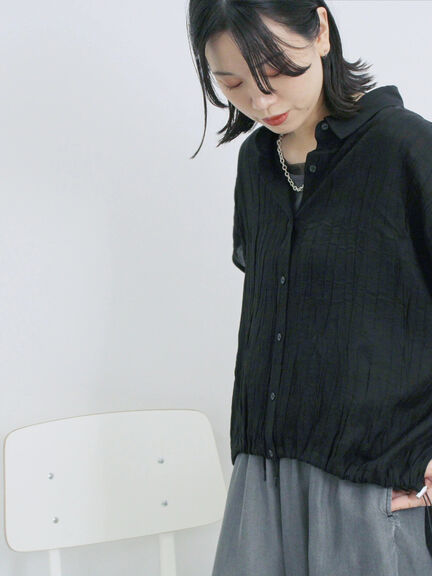 裾ドロスト楊柳シャツ（ブラック/オレンジ/キナリ）｜Samansa Mos2 blue（サマンサモスモス ブルー）通販