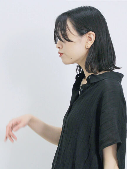 裾ドロスト楊柳シャツ（ブラック/オレンジ/キナリ）｜Samansa Mos2 blue（サマンサモスモス ブルー）通販