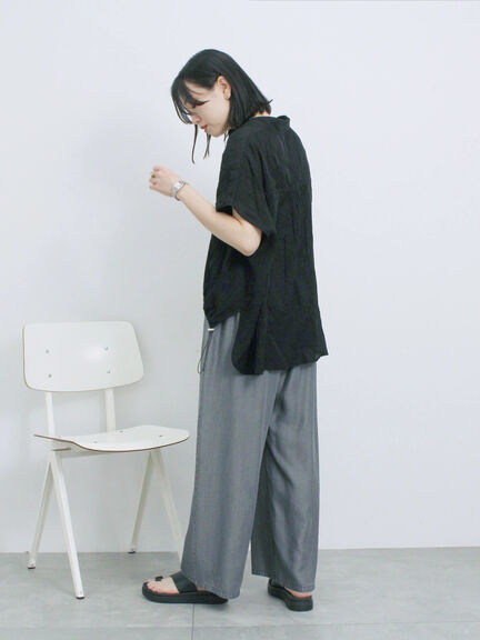 裾ドロスト楊柳シャツ（ブラック/オレンジ/キナリ）｜Samansa Mos2 blue（サマンサモスモス ブルー）通販