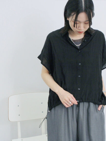 裾ドロスト楊柳シャツ（ブラック/オレンジ/キナリ）｜Samansa Mos2 blue（サマンサモスモス ブルー）通販