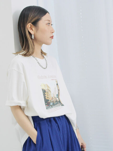 布帛切替ドルマンTシャツ（オフホワイト/チャコールグレー/サックスブルー）｜Samansa Mos2 blue（サマンサモスモス ブルー）通販