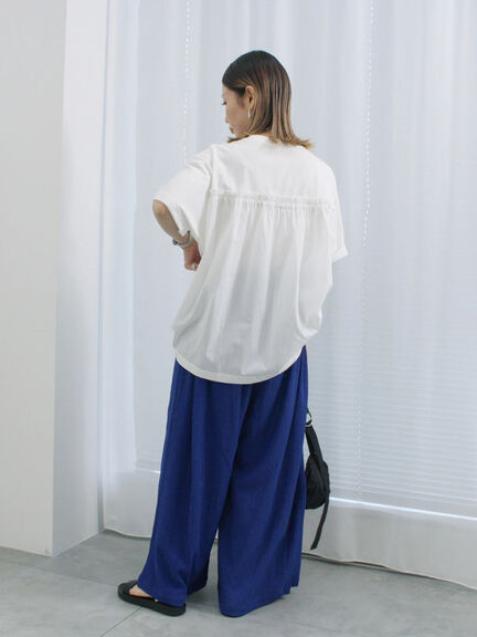 布帛切替ドルマンTシャツ（オフホワイト/チャコールグレー/サックスブルー）｜Samansa Mos2 blue（サマンサモスモス ブルー）通販