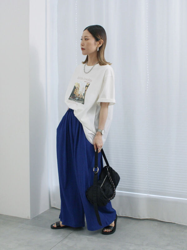 セール】 布帛切替ドルマンTシャツ（オフホワイト/チャコールグレー