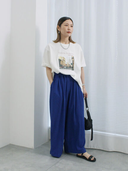 布帛切替ドルマンTシャツ（オフホワイト/チャコールグレー/サックスブルー）｜Samansa Mos2 blue（サマンサモスモス ブルー）通販