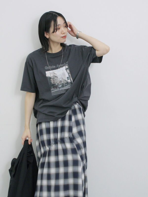 セール】 布帛切替ドルマンTシャツ（オフホワイト/チャコールグレー