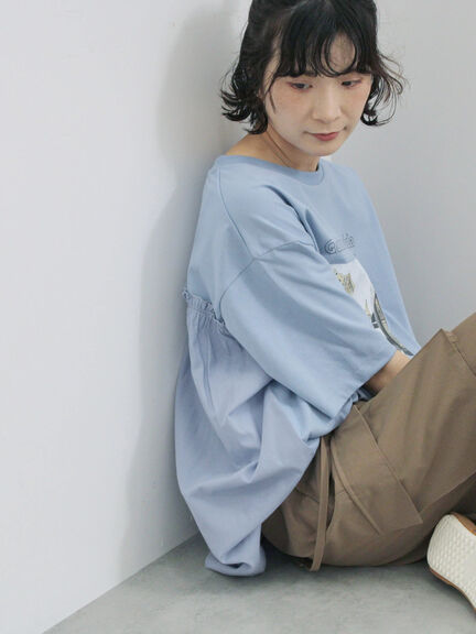 布帛切替ドルマンTシャツ（オフホワイト/チャコールグレー/サックスブルー）｜Samansa Mos2 blue（サマンサモスモス ブルー）通販