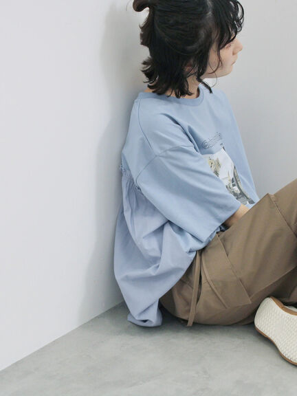 布帛切替ドルマンTシャツ（オフホワイト/チャコールグレー/サックスブルー）｜Samansa Mos2 blue（サマンサモスモス ブルー）通販