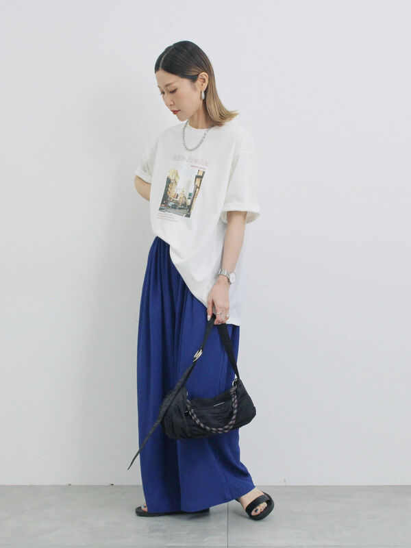 セール】 布帛切替ドルマンTシャツ（オフホワイト/チャコールグレー