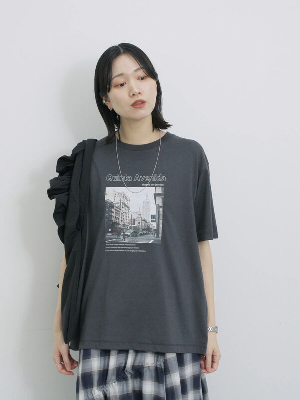 トモさま　c セール】 布帛切替ドルマンTシャツ（オフホワイト/チャコールグレー