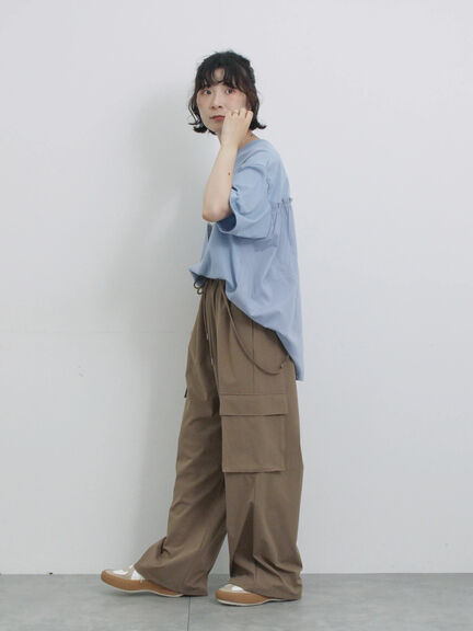 布帛切替ドルマンTシャツ（オフホワイト/チャコールグレー/サックスブルー）｜Samansa Mos2 blue（サマンサモスモス ブルー）通販