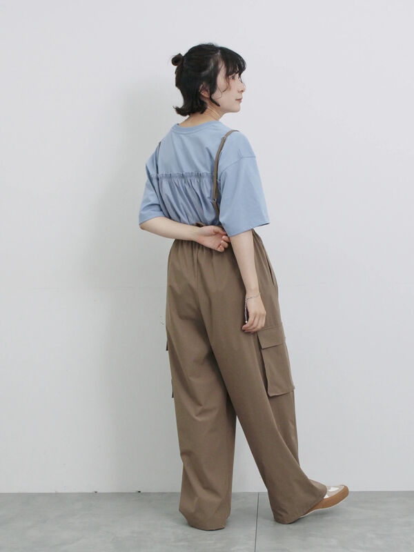 セール】 布帛切替ドルマンTシャツ（オフホワイト/チャコールグレー