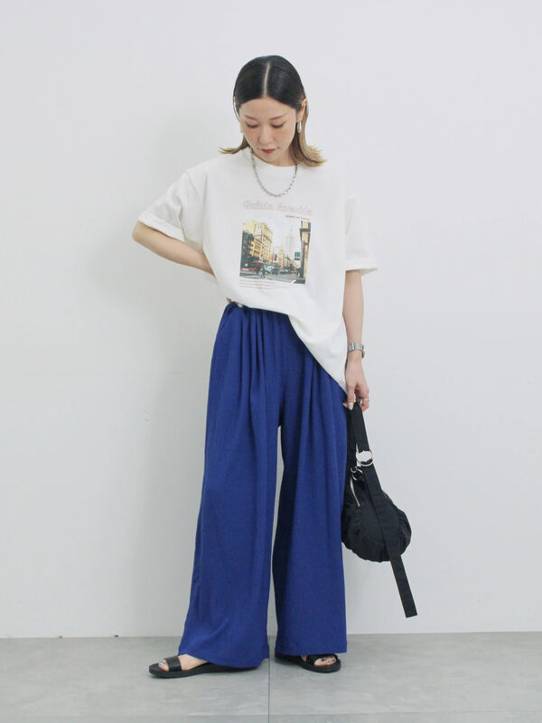 セール】 楊柳ハイウエストパンツ（グレー/ブラック/ブルー/ボトムス