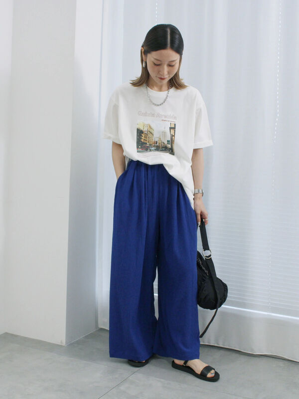 セール】 楊柳ハイウエストパンツ（グレー/ブラック/ブルー/ボトムス