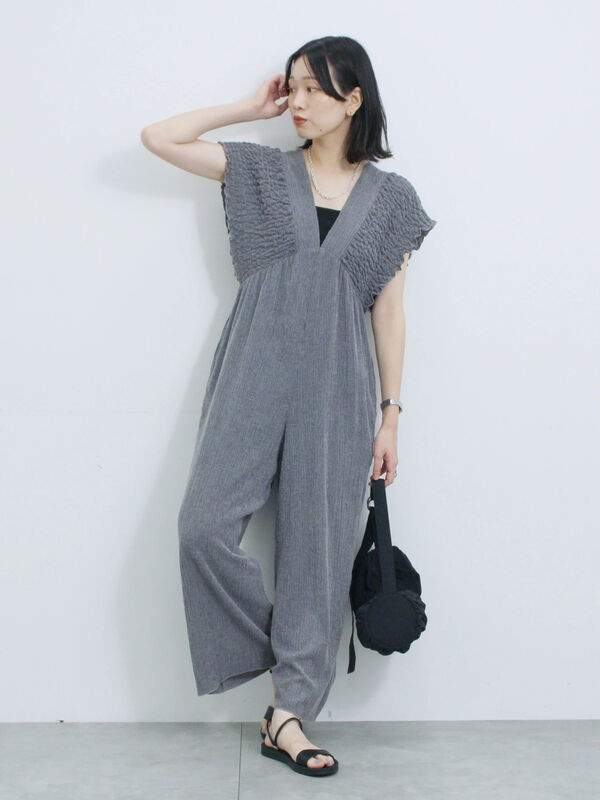 セール】 楊柳ワイドロンパース（グレー/ブラック/ブラウン/ボトムス