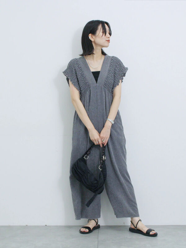 セール】 楊柳ワイドロンパース（グレー/ブラック/ブラウン/ボトムス