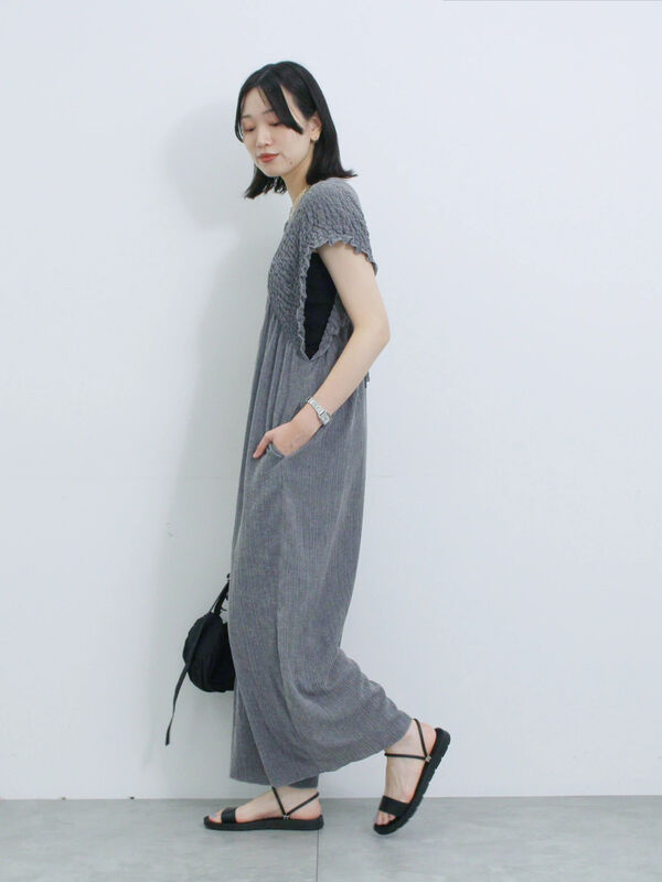 セール】 楊柳ワイドロンパース（グレー/ブラック/ブラウン/ボトムス
