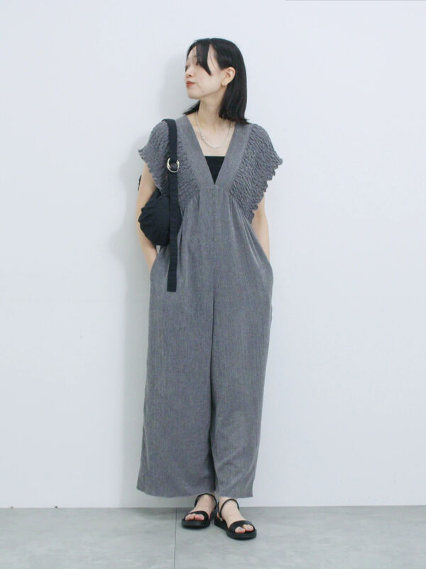 セール】 楊柳ワイドロンパース（グレー/ブラック/ブラウン/ボトムス