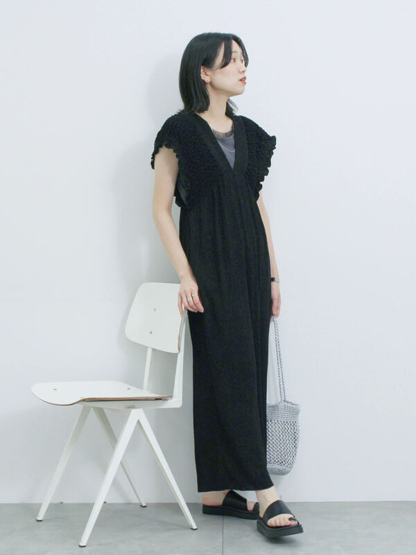 セール】 楊柳ワイドロンパース（グレー/ブラック/ブラウン/ボトムス