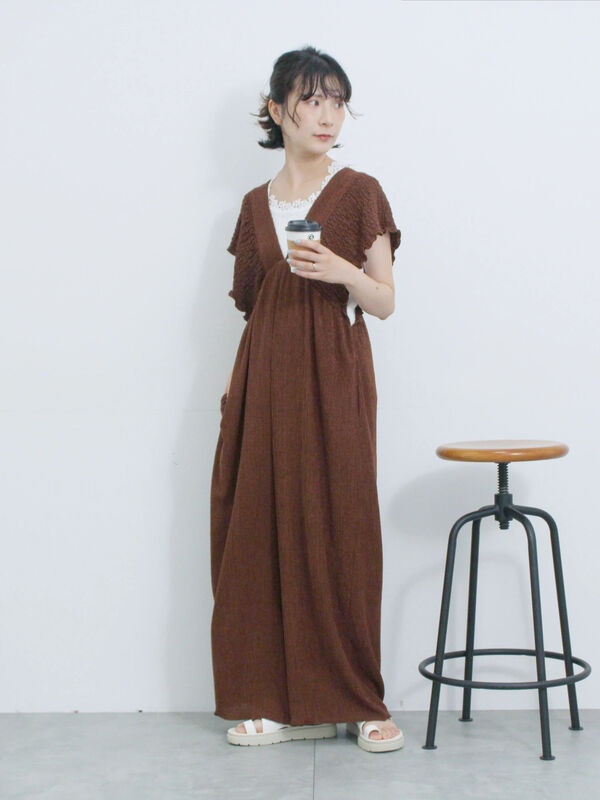 セール】 楊柳ワイドロンパース（グレー/ブラック/ブラウン/ボトムス