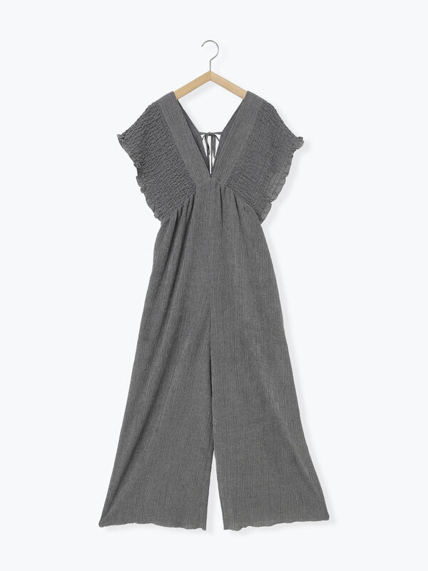 セール】 楊柳ワイドロンパース（グレー/ブラック/ブラウン/ボトムス