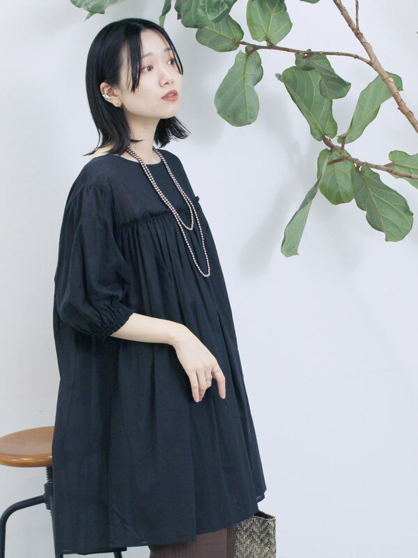 ボイルギャザーチュニック（ブラック）｜Samansa Mos2 blue（サマンサモスモス ブルー）通販