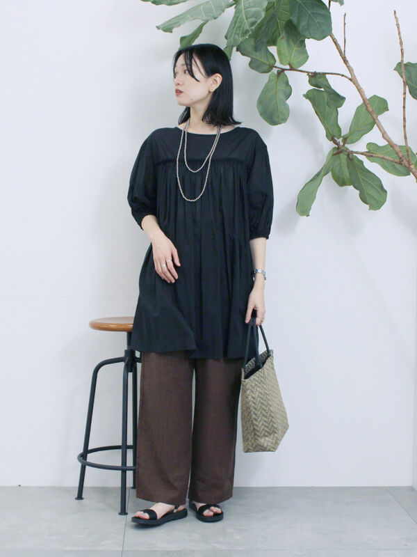 セール】 ボイルギャザーチュニック（オフホワイト/ブラック/ミント