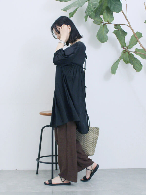 セール】 ボイルギャザーチュニック（オフホワイト/ブラック/ミント