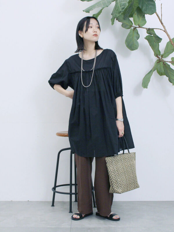 セール】 ボイルギャザーチュニック（オフホワイト/ブラック/ミント