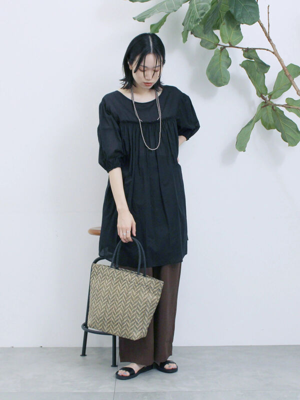 セール】 ボイルギャザーチュニック（オフホワイト/ブラック/ミント