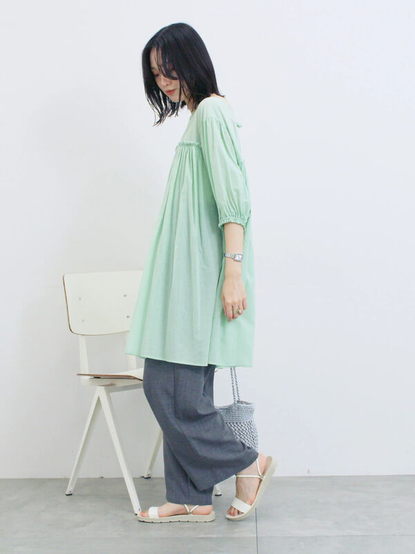 セール】 ボイルギャザーチュニック（オフホワイト/ブラック/ミント