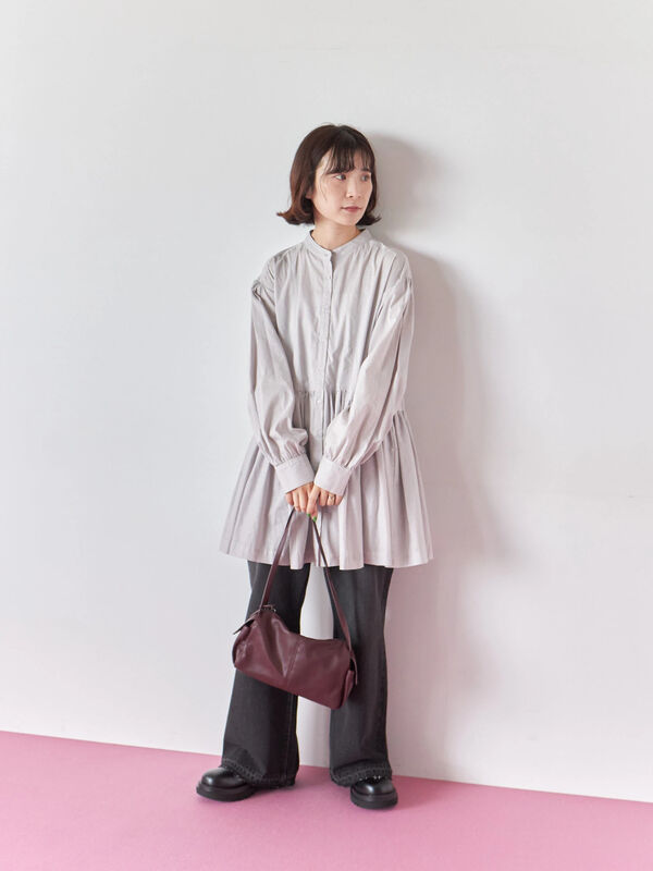 セール】 切り替えギャザーチュニックブラウス（ブラック/シュアカ/S