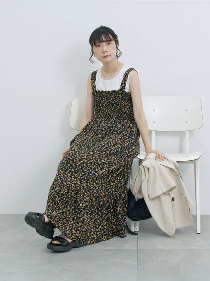 花柄シャーリングワンピース（オフホワイト/グレー/ブラック）｜Samansa Mos2 blue（サマンサモスモス ブルー）通販
