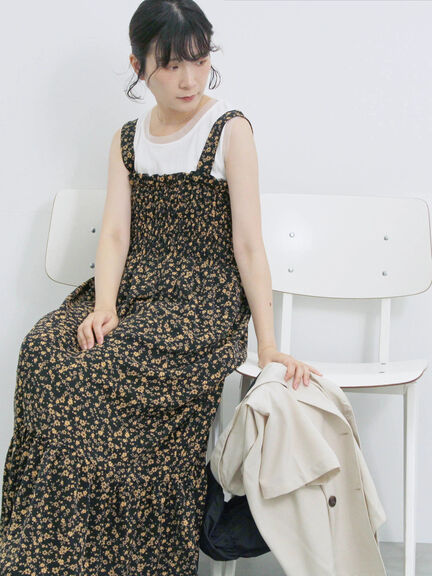 花柄シャーリングワンピース（オフホワイト/グレー/ブラック）｜Samansa Mos2 blue（サマンサモスモス ブルー）通販
