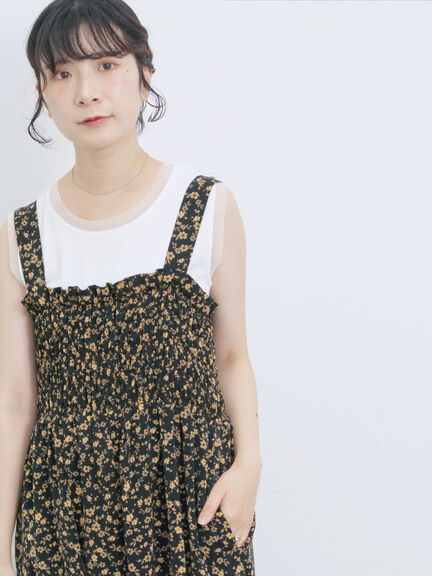 花柄シャーリングワンピース（オフホワイト/グレー/ブラック）｜Samansa Mos2 blue（サマンサモスモス ブルー）通販