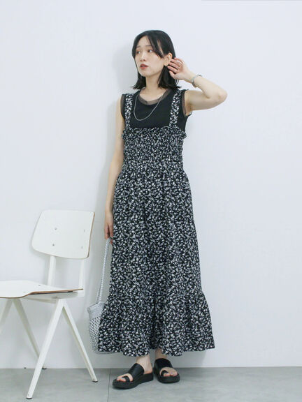 花柄シャーリングワンピース（オフホワイト/グレー/ブラック）｜Samansa Mos2 blue（サマンサモスモス ブルー）通販