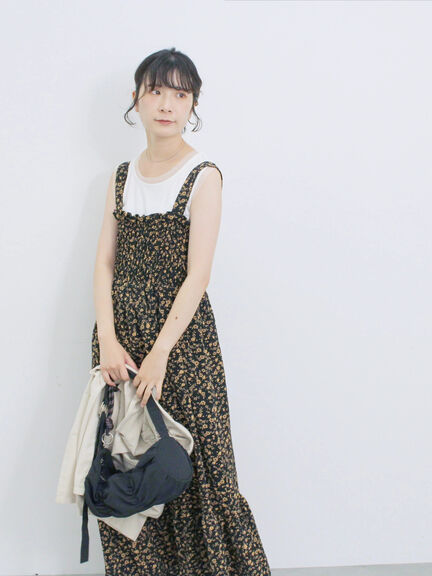 花柄シャーリングワンピース（オフホワイト/グレー/ブラック）｜Samansa Mos2 blue（サマンサモスモス ブルー）通販