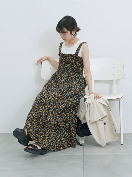 花柄シャーリングワンピース（オフホワイト/グレー/ブラック）｜Samansa Mos2 blue（サマンサモスモス ブルー）通販