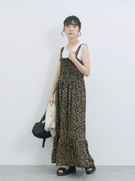 花柄シャーリングワンピース（オフホワイト/グレー/ブラック）｜Samansa Mos2 blue（サマンサモスモス ブルー）通販