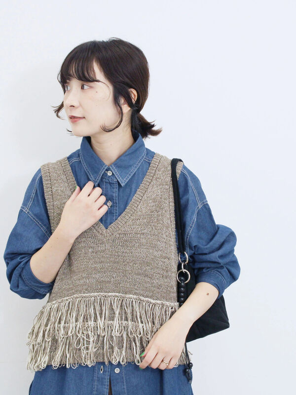 フリンジニットベスト（モカ）｜Samansa Mos2 blue（サマンサモスモス ブルー）通販