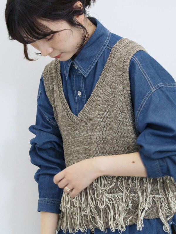 セール】 フリンジニットベスト（ブラック/モカ/キナリ/トップス