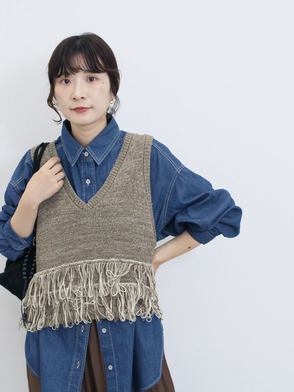 19SS mame フリンジ ジャガード ニット ベスト 中古・古着通販】mame kurogouchi (マメクロゴウチ) Drop Jacquard