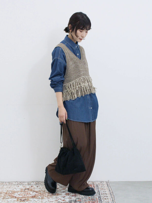 セール】 フリンジニットベスト（ブラック/モカ/キナリ/アウター