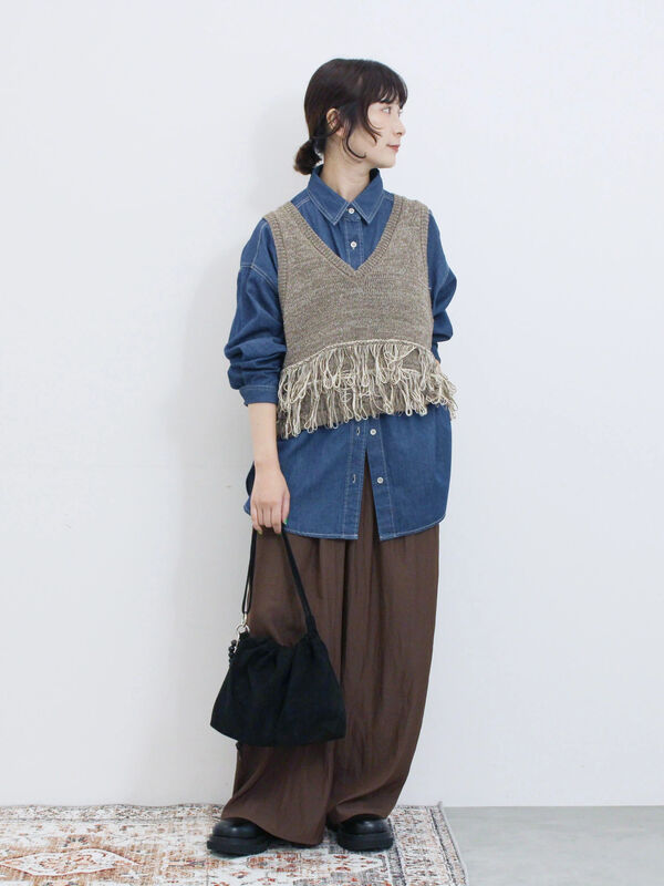 セール】 フリンジニットベスト（ブラック/モカ/キナリ/トップス