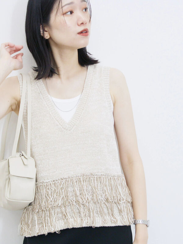セール】 フリンジニットベスト（ブラック/モカ/キナリ/トップス